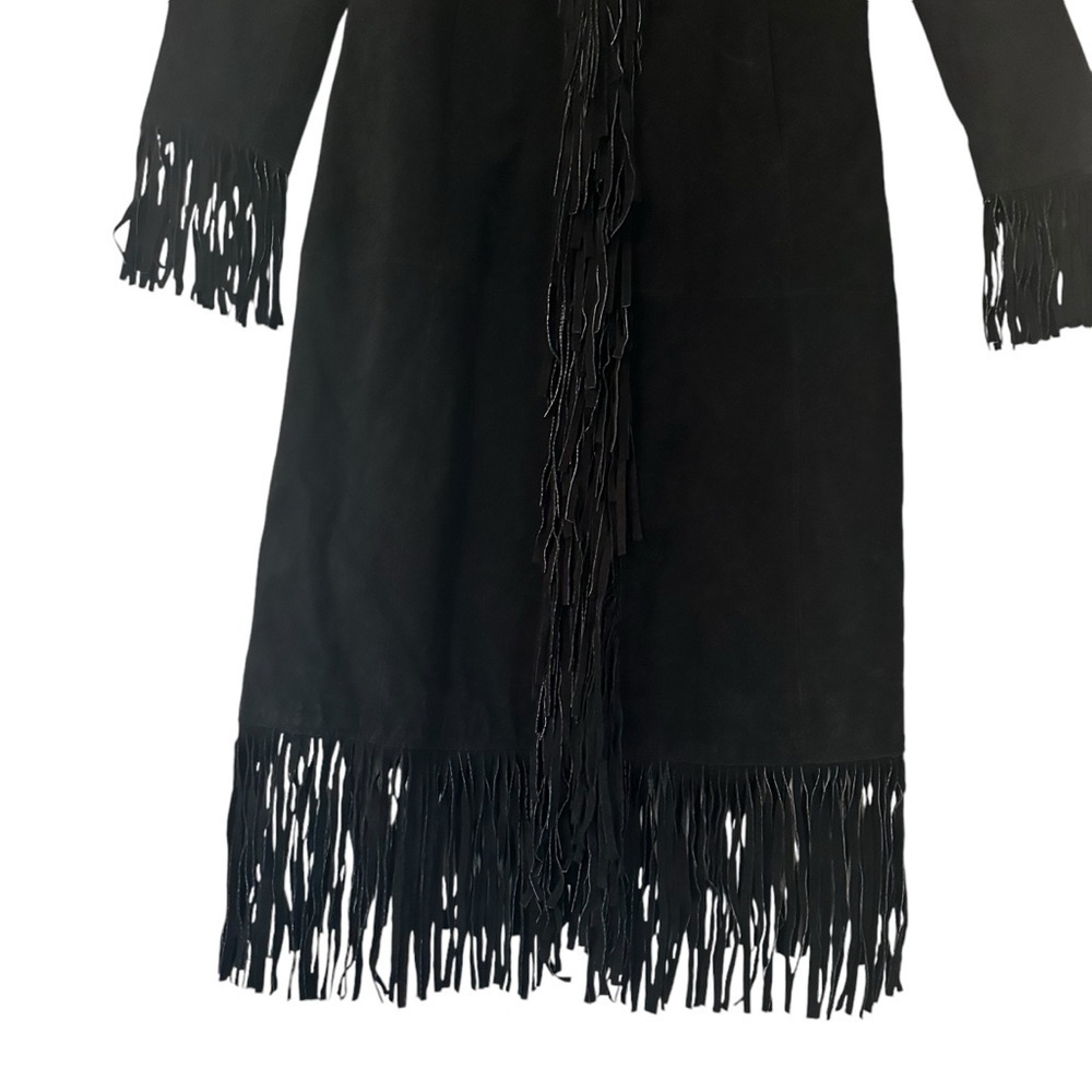 VTG B Lucid Black Suede Fringe Duster Jacket XS Boho Festival Coat - Picture 8 of 16